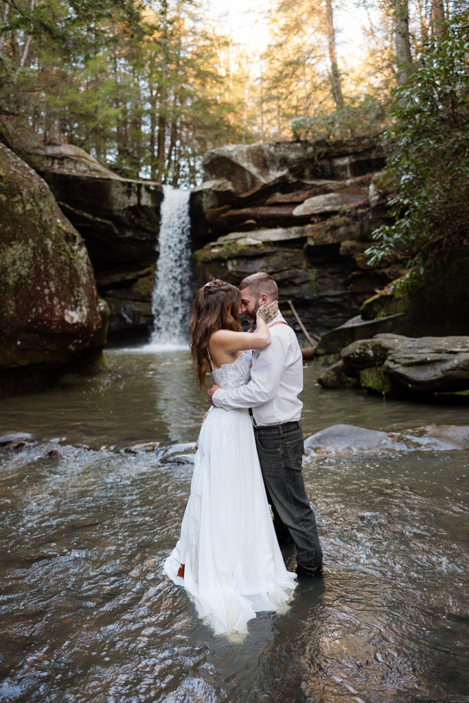 Intimate waterfall wedding in Kentucky